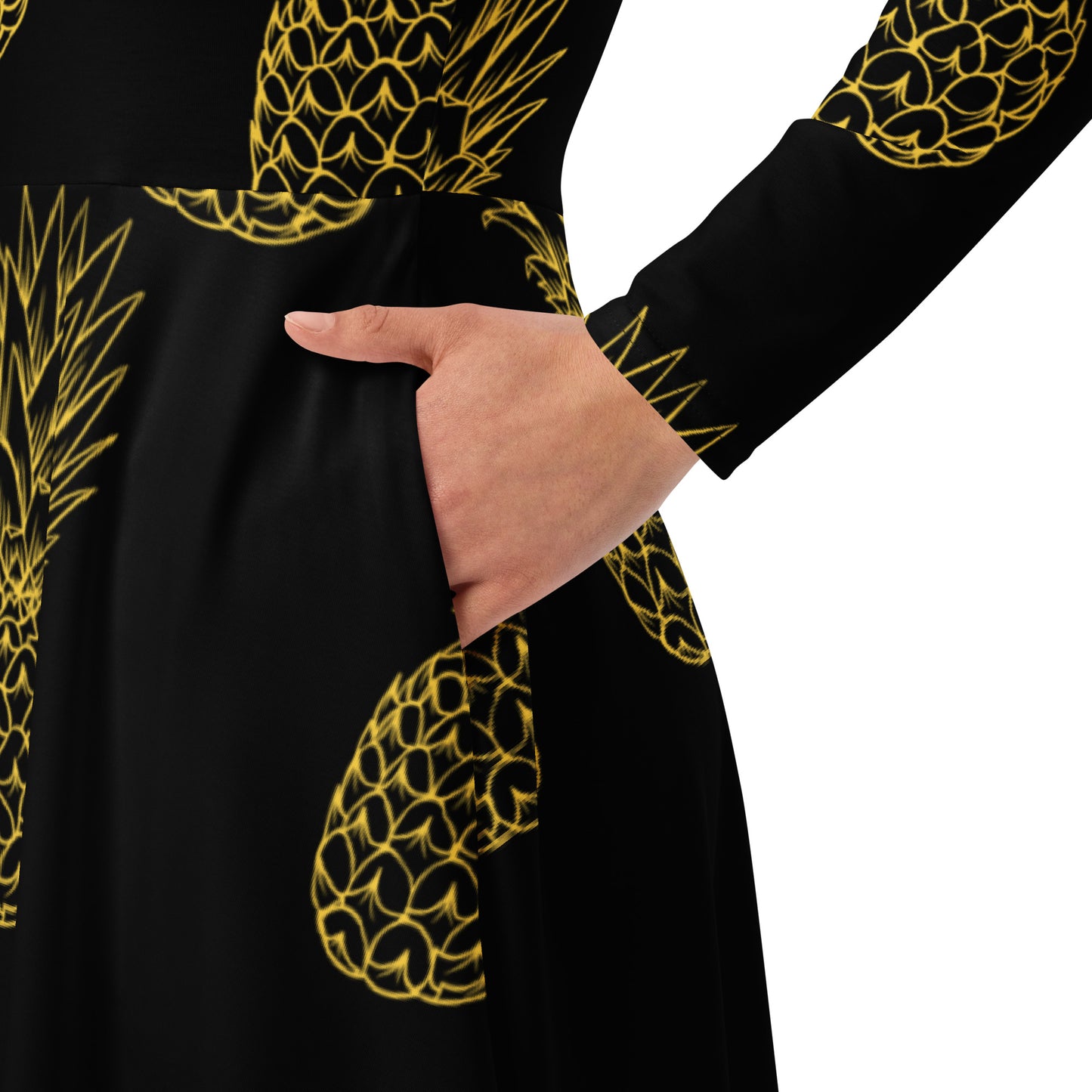 Pineapple Bliss Women's Long Sleeve Midi Dress - FLAKOUT