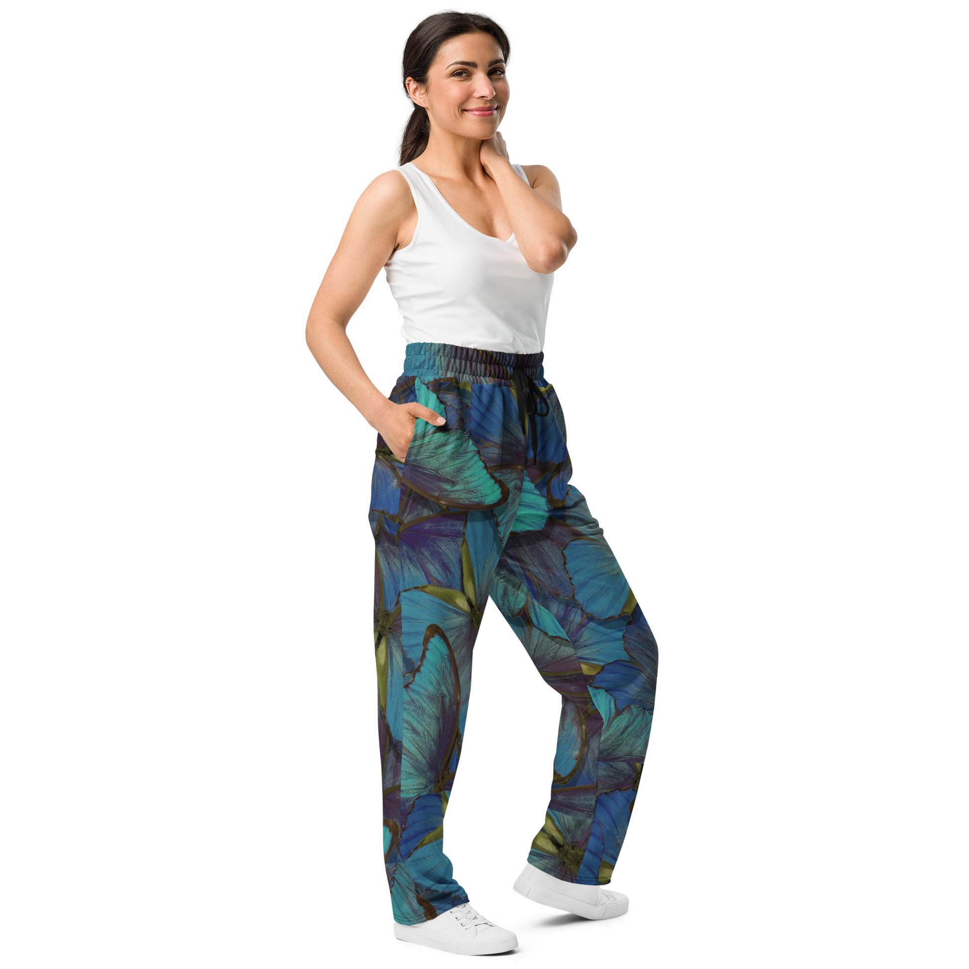 Blue-Gold Flutter Women's Wide-leg Recycled Joggers - FLAKOUT