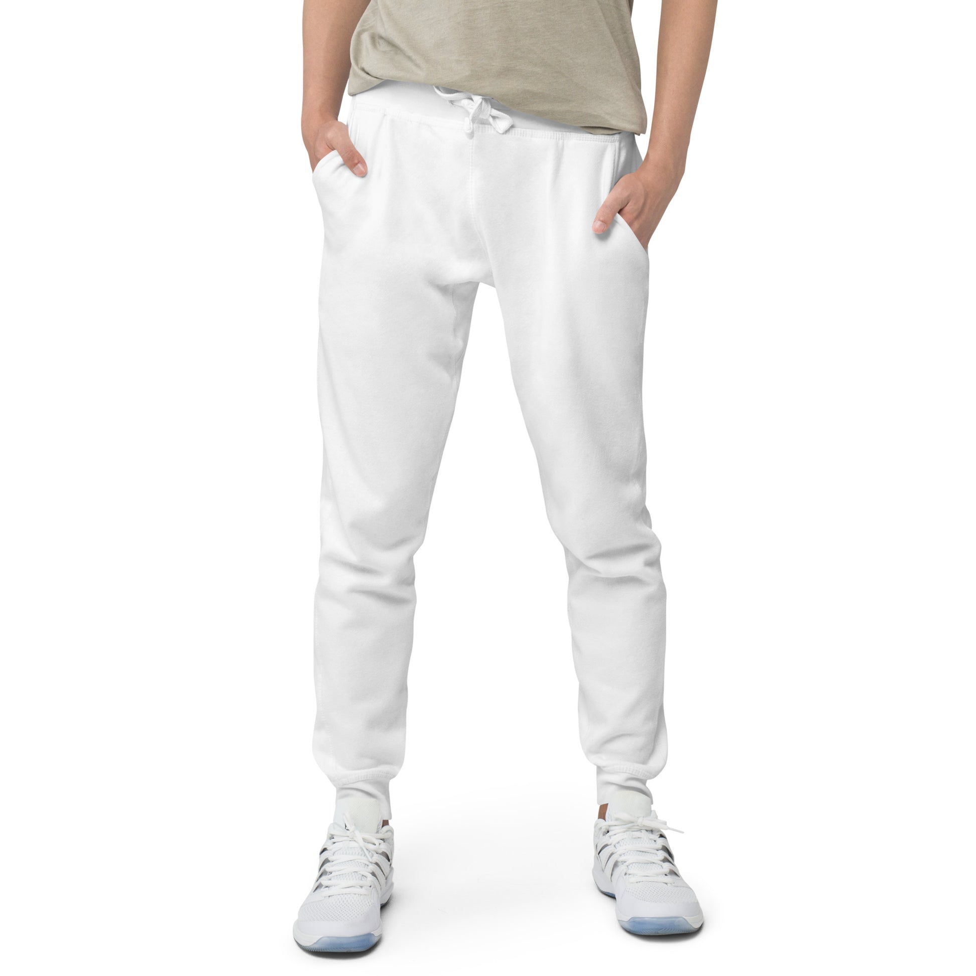 FLAKOUT Logo Back Leg Unisex Fleece Sweatpants - White - FLAKOUT