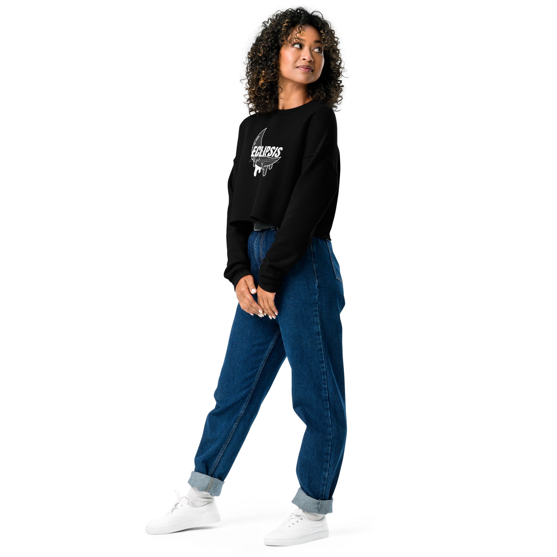 Lunar Eclipsis Women's Crop Sweatshirt - Black - FLAKOUT