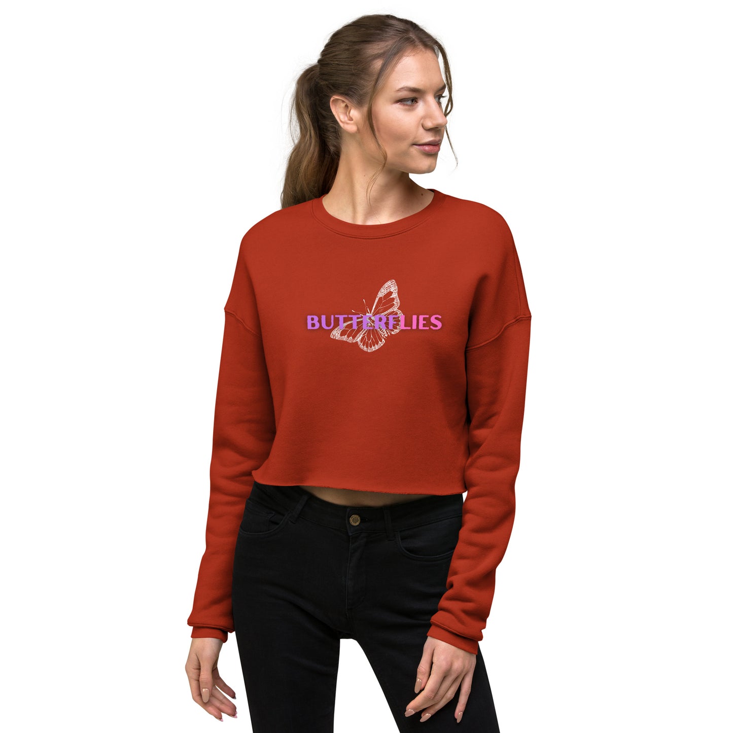 Whispers Of Wings Butterflies Women's Crop Sweatshirt - Brick - FLAKOUT