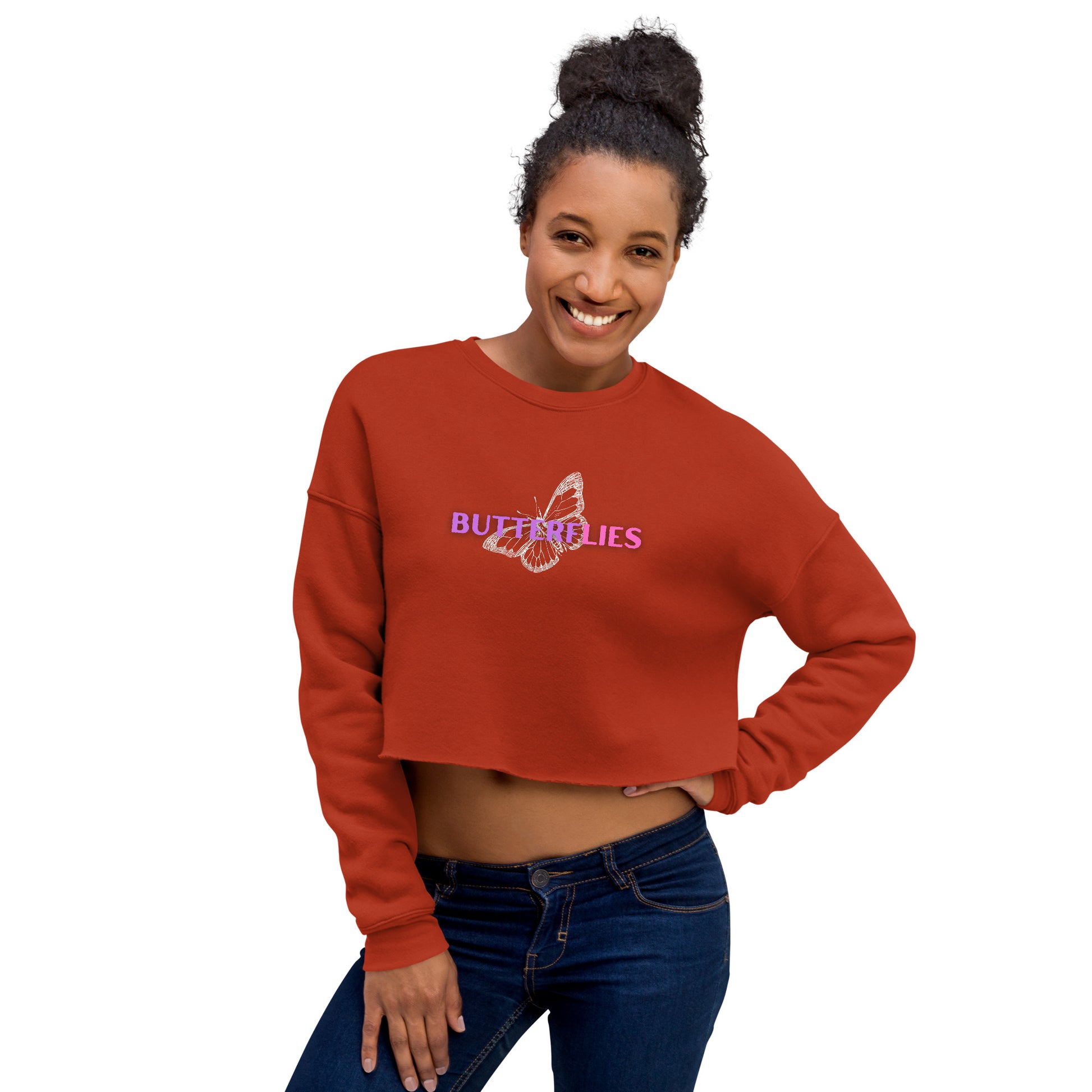 Whispers Of Wings Butterflies Women's Crop Sweatshirt - Brick - FLAKOUT