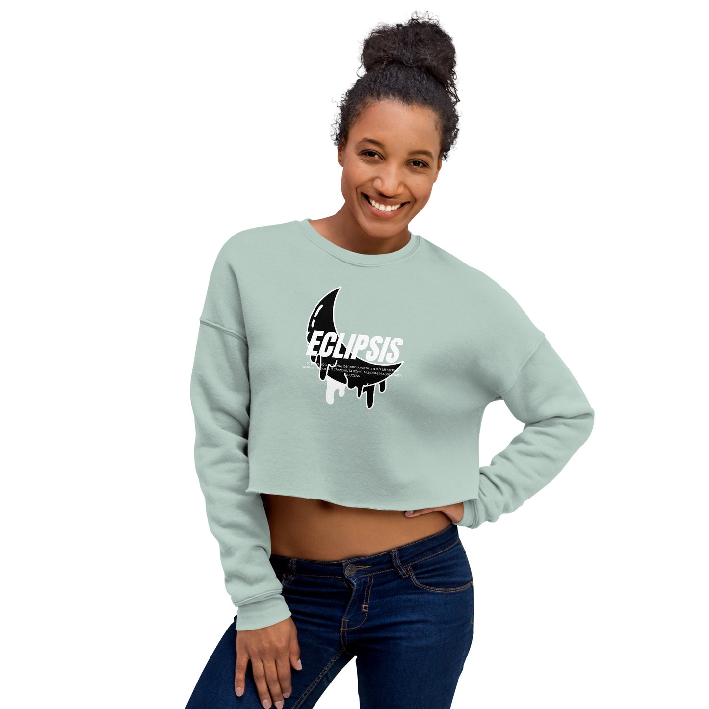 Lunar Eclipsis Women's Crop Sweatshirt - Dusty Blue - FLAKOUT