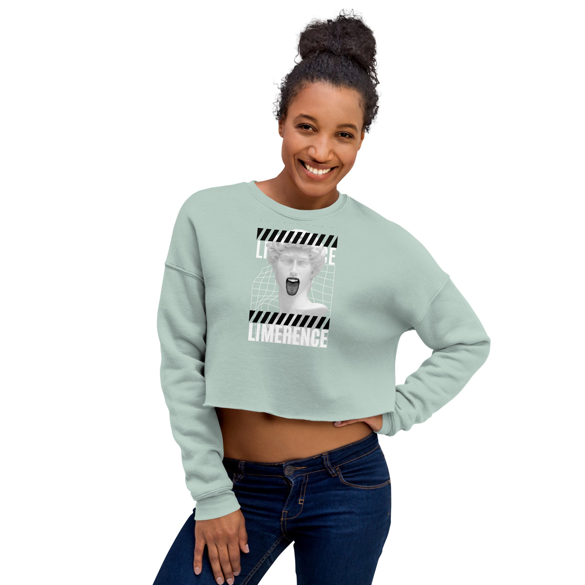 Limerence Women's Crop Sweatshirt - Dusty Blue - FLAKOUT