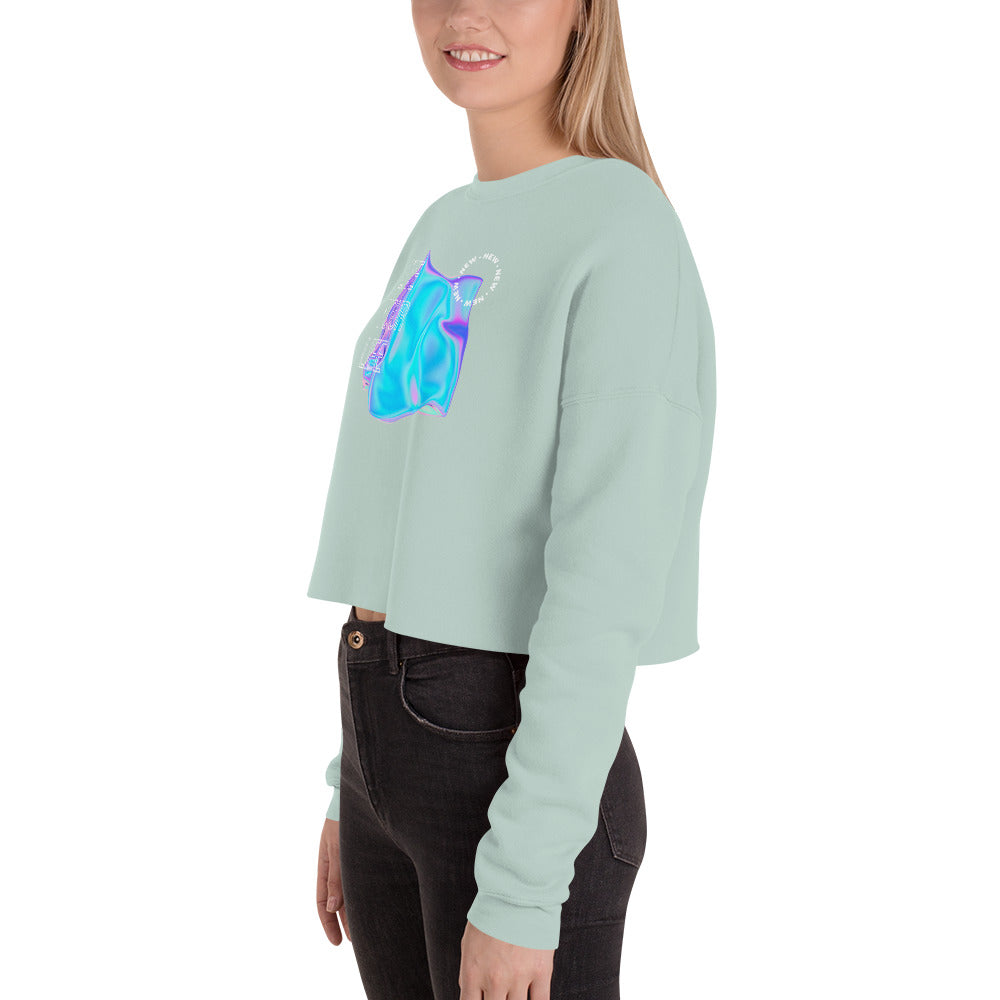 Vivid Existence Live Your Life Women's Crop Sweatshirt - Dusty Blue - FLAKOUT