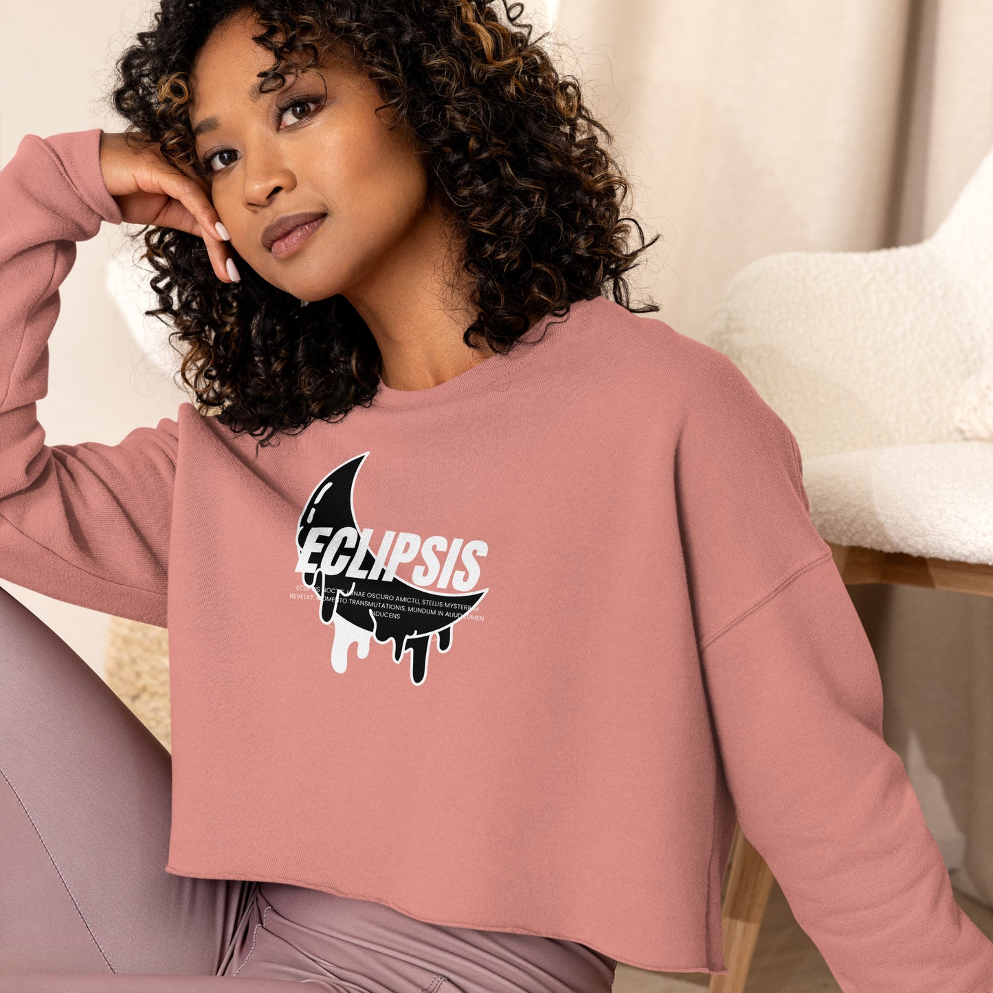 Lunar Eclipsis Women's Crop Sweatshirt - Mauve - FLAKOUT