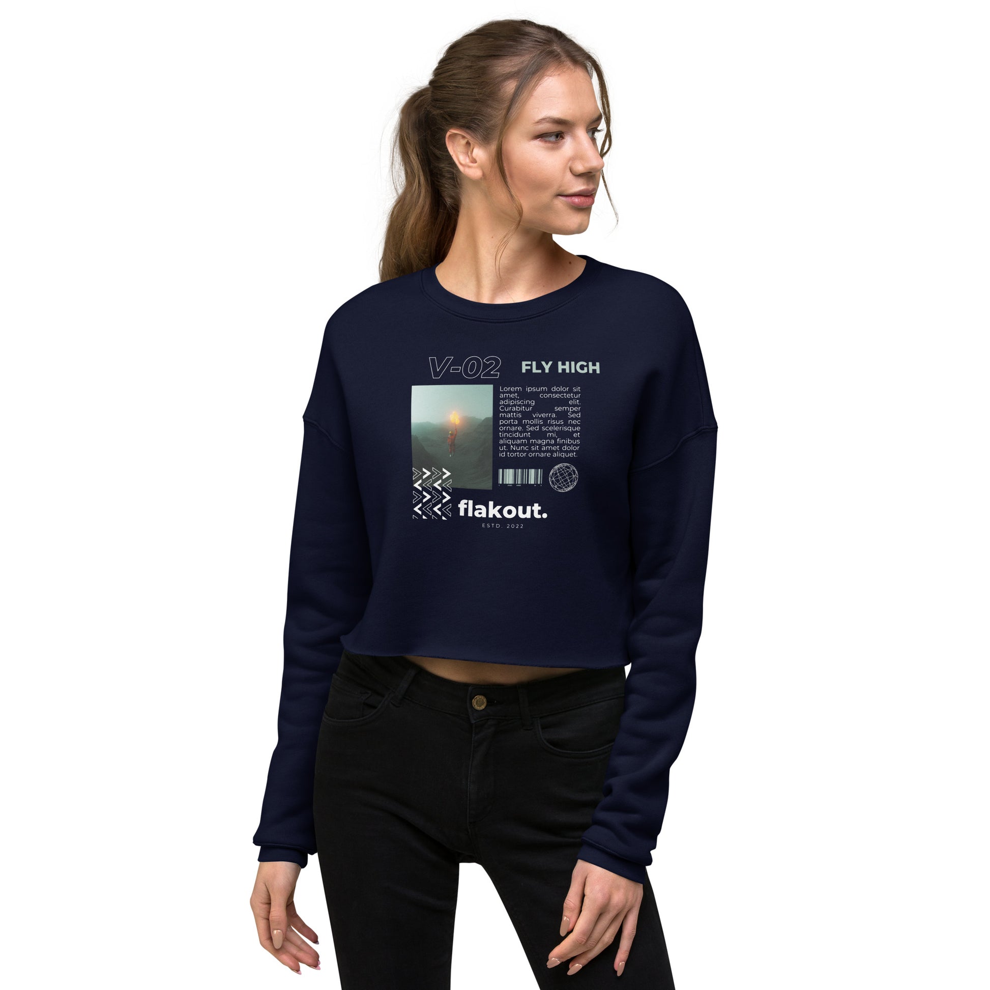 Fly High Voyager Women's Crop Sweatshirt - Navy - FLAKOUT